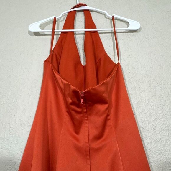 Women's Vintage Long Formal Dress Orange Size 2 Halter Neck Sleeveless Beaded - Picture 5 of 16